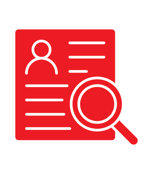Graphic icon of resume with magnifying glass