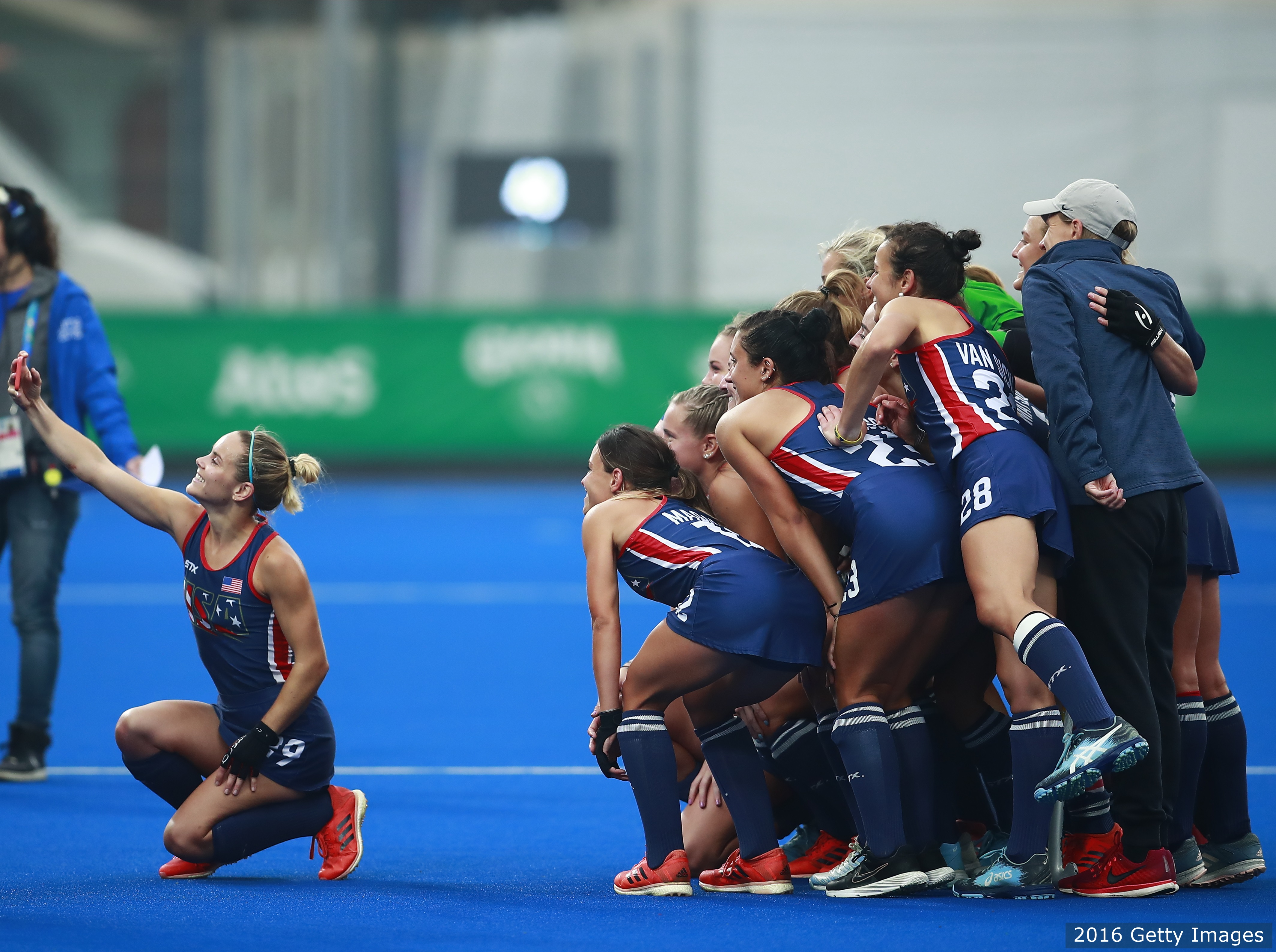 The U.S. women's field hockey team snaps a team selfie in Rio. 