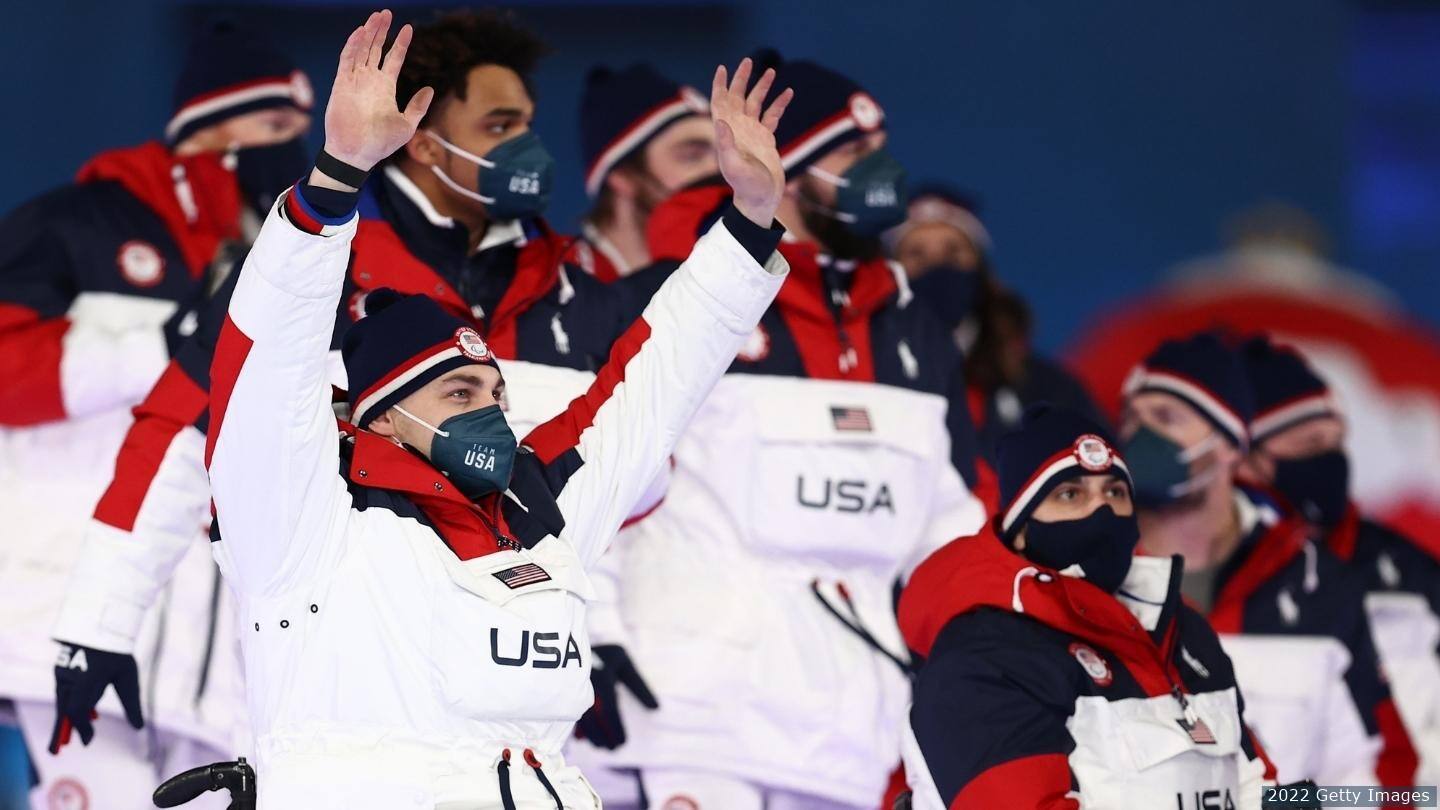 Members of Team United States look on during the Opening Ceremony of the Beijing 2022 Winter Paralympics at the Beijing National Stadium on March 04, 2022 in Beijing, China. (Photo by Ryan Pierse/Getty Images)