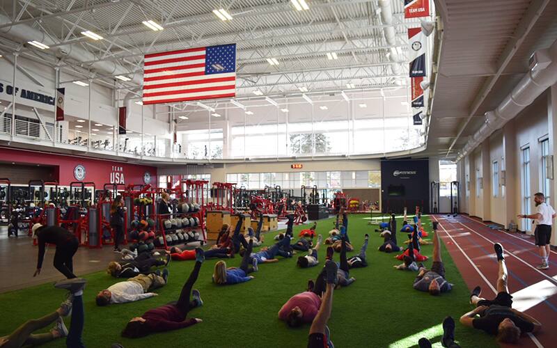 Donors are guided through a strength and conditioning workout at the Olympic & Paralympic Training Center.