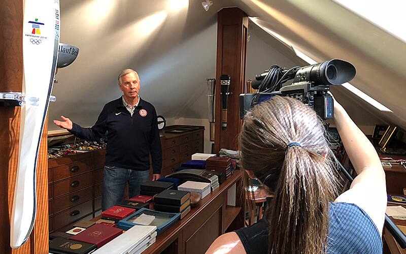 Gordy Crawford shares details of his collection with an Associated Press videographer at his home in Los Angeles, California.