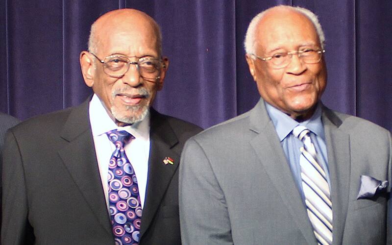 Harrison Dillard (left) and Herb Douglas pose for a photo.