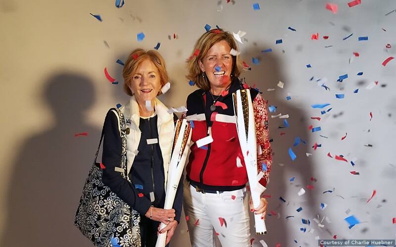 USOPF Trustee Joanie Hall poses with her mother, Barbara Bradley Baekgaard, co-founder of popular luggage brand Vera Bradley.