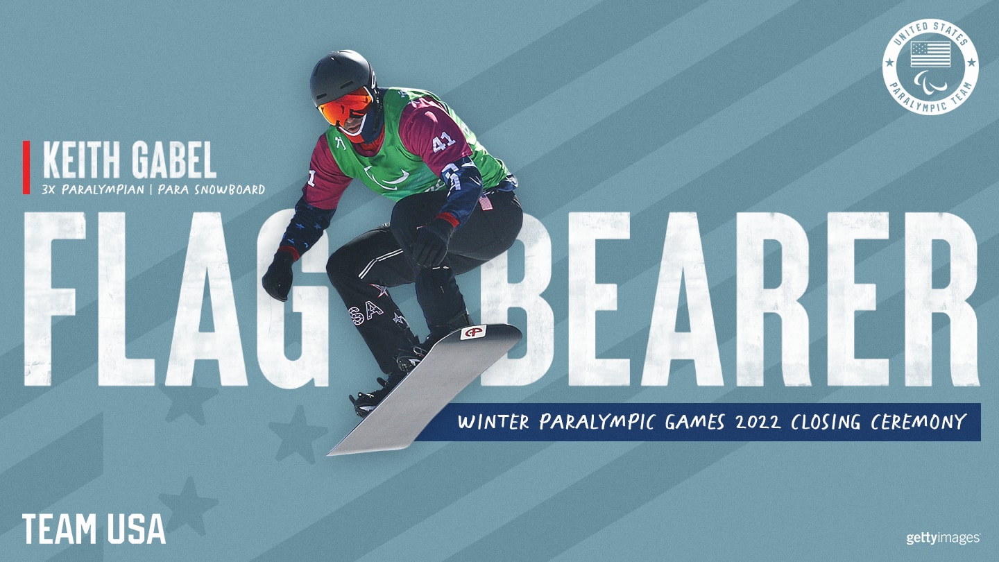 Keith Gabel, 3x Paralympian. Para snowboard. Flag Bearer. Paralympic Winter Games Closing Ceremony 2022.