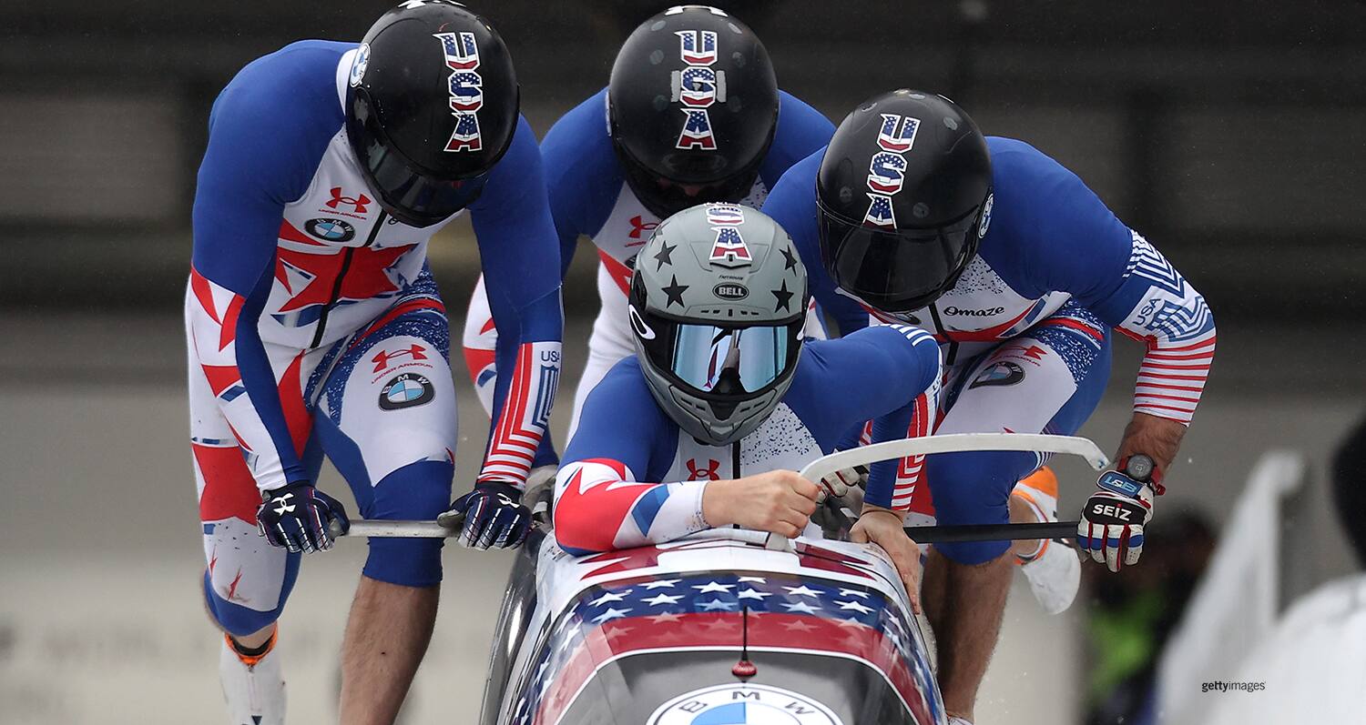 Hunter Church, Joshua Williamson, Carlo Valdes and Charles Volker compete in the 4-man Bobsled during Day Three of the BMW IBSF World Cup Bob & Skeleton 2021/22 on Dec. 12, 2021 in Winterberg, Germany.
