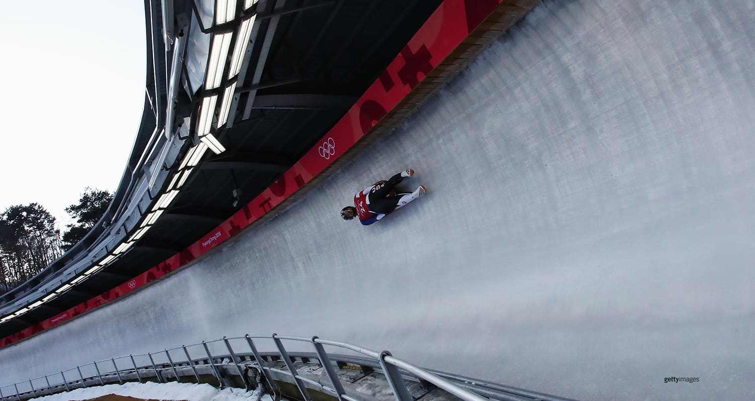 Chris Mazdzer slides in a training session for the Men's Luge ahead of the Winter Olympic Games PyeongChang 2018 on Feb. 8, 2018 in Pyeongchang-gun, South Korea.