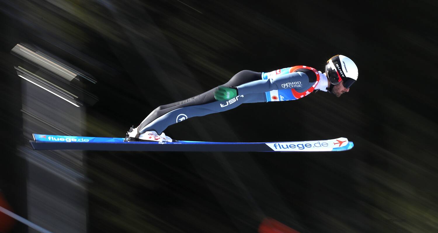 Taylor Fletcher competes in the ski jumping HS109 leg of the nordic combined during the 2019 Stora Enso FIS World Ski Championships on Feb. 28, 2019 in Seefeld, Austria.