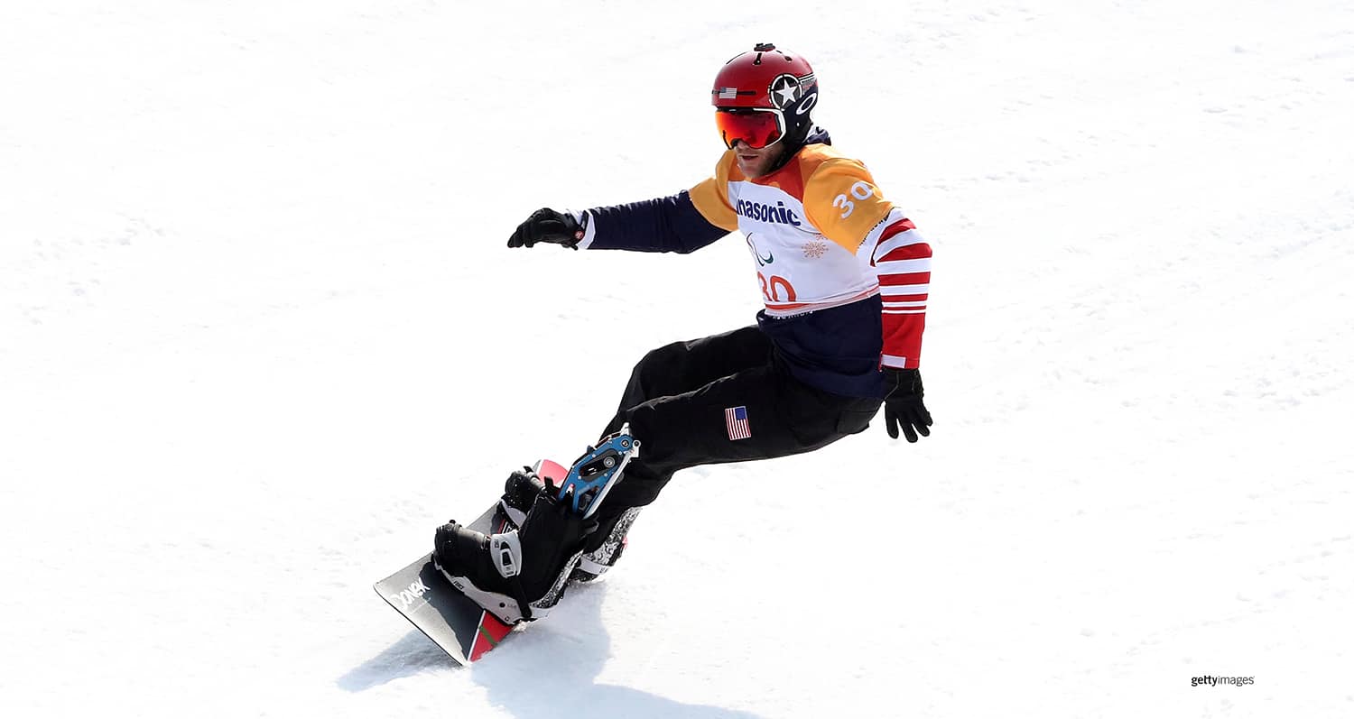 Mike Schultz competes in the Men's Snowboard Cross at the Paralympic Winter Games PyeongChang 2018 on March 12, 2018 in Pyeongchang-gun, South Korea.