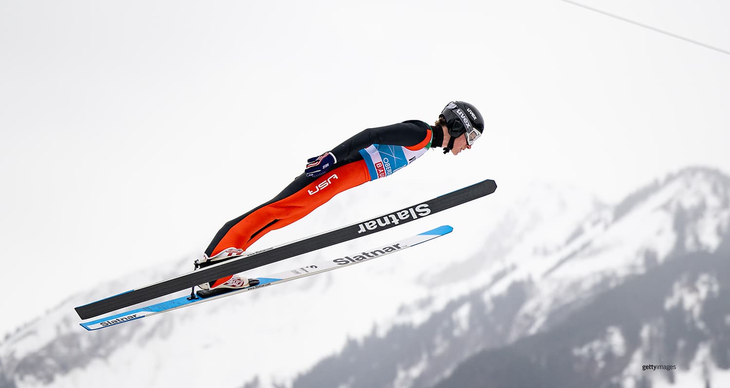 Decker Dean competes during the trial round at the Four Hills Tournament Men Oberstdorf at Schattenbergschanze on Dec. 28, 2021 in Oberstdorf, Germany.