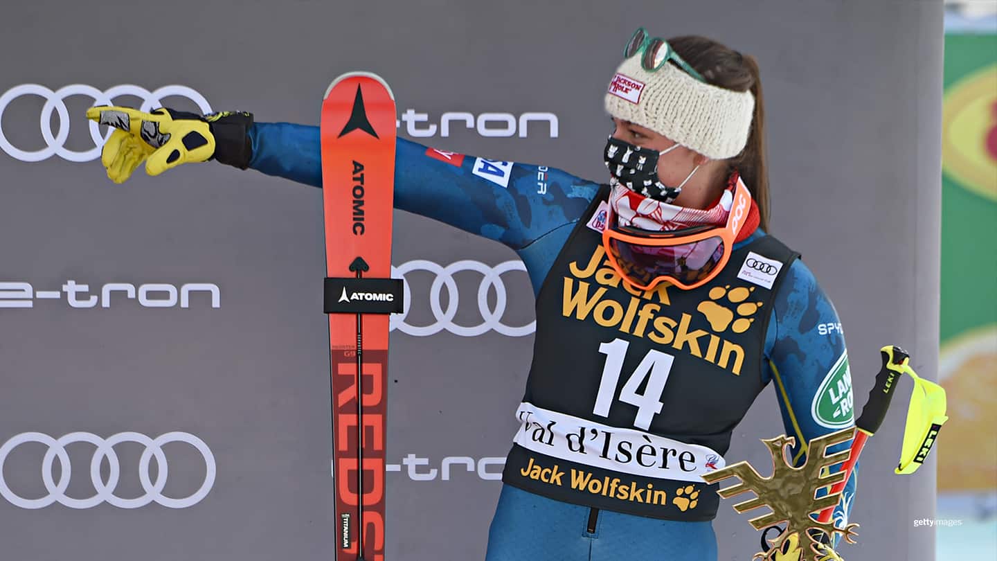 Breezy Johnson takes 3rd place during the Audi FIS Alpine Ski World Cup Women's Downhill on Dec. 19, 2020 in Val d'Isere France.