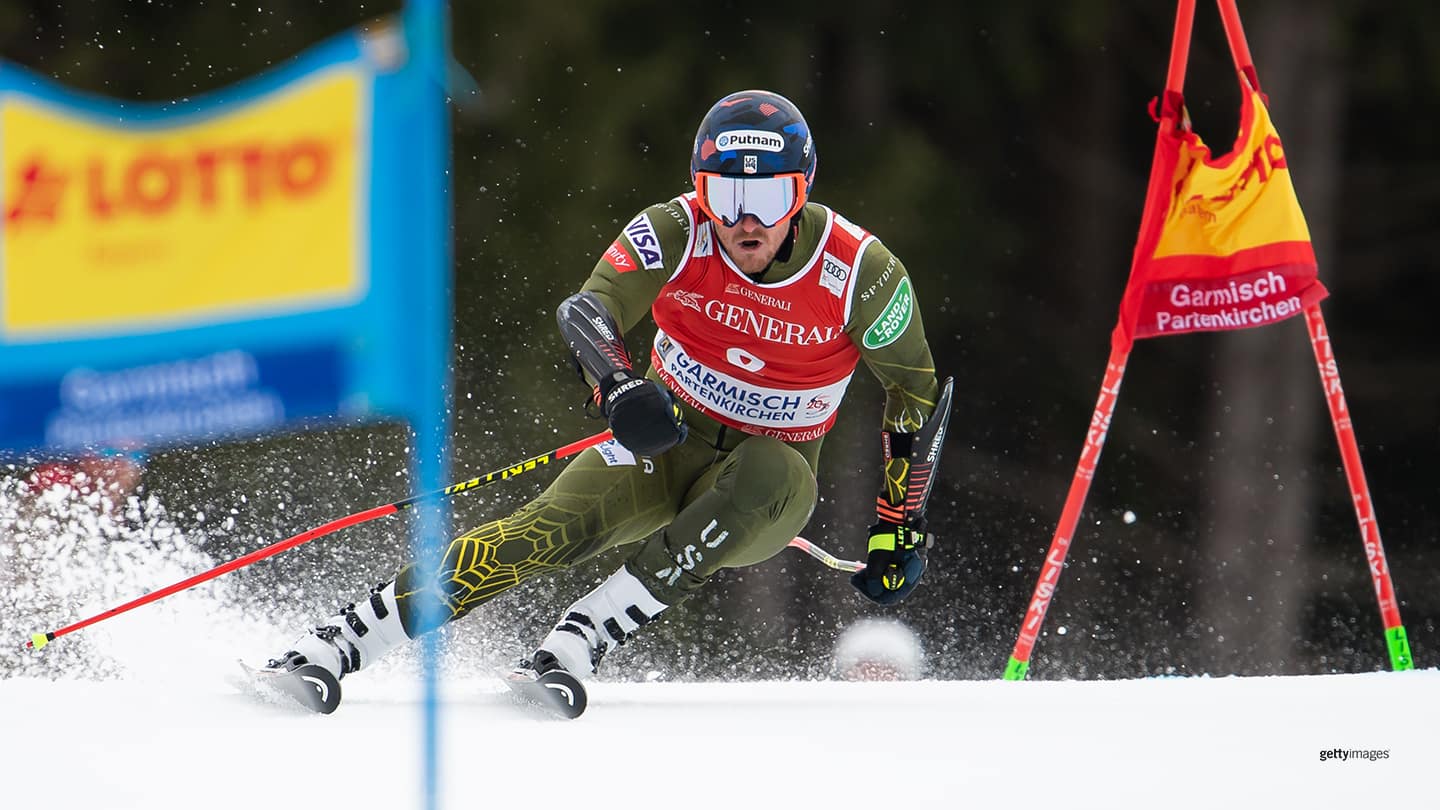 Ted Ligety competes during run 1 of the Audi FIS alpine ski world cup men's giant slalom on Feb. 2, 2020 in Garmisch-Partenkirchen, Germany. 