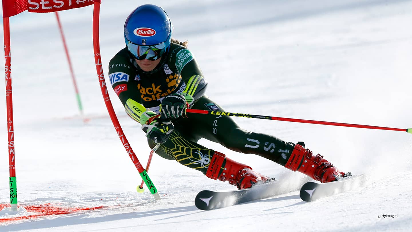 Mikaela Shiffrin in action during the Audi FIS Alpine Ski World Cup Women's Parallel Slalom on Jan. 19, 2020 in Sestriere Italy.