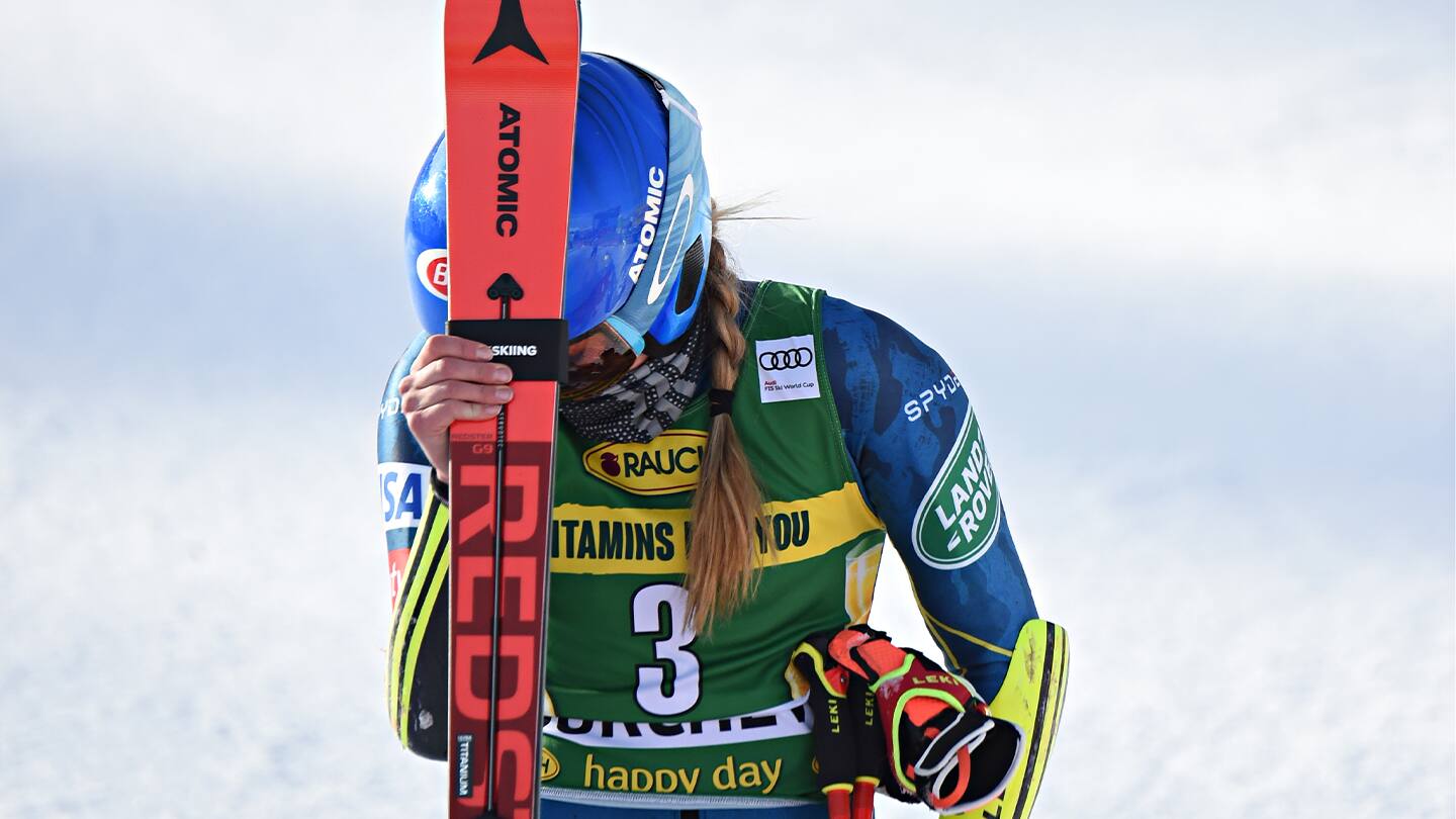 Mikaela Shiffrin takes 1st place during the Audi FIS Alpine Ski World Cup Giant Slalom on Dec. 14, 2020 in Courchevel, France. 
