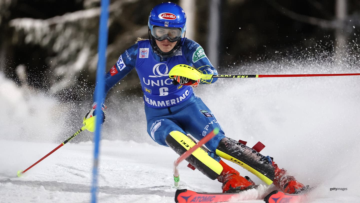 Mikaela Shiffrin in action during the Audi FIS Alpine Ski World Cup Women's Slalom on Dec. 29, 2020 in Semmering, Austria.