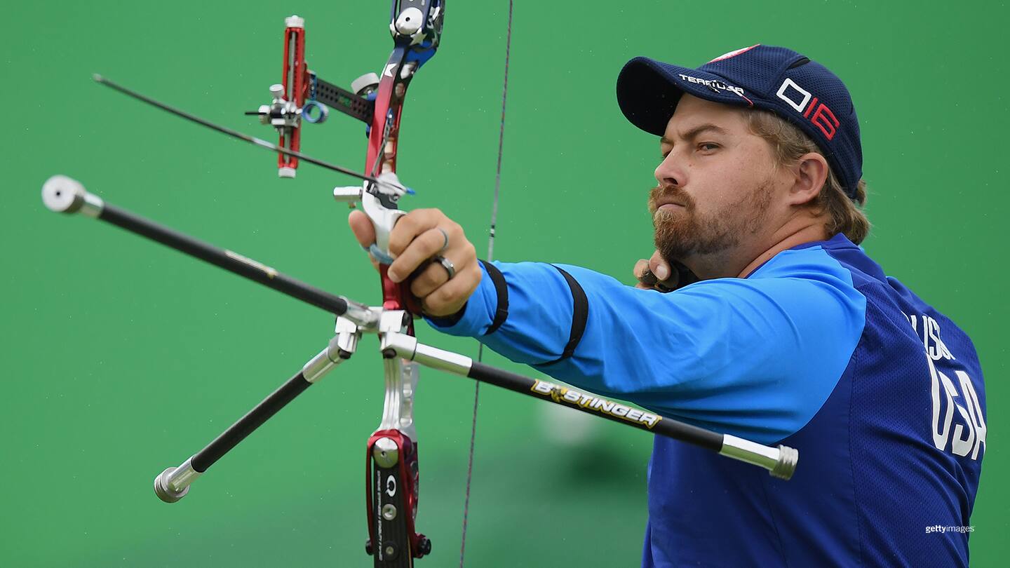 Brady Ellison competes in the Men's Individual round of 8 Elimination Round at the Rio 2016 Olympic Games on Aug. 12, 2016 in Rio de Janeiro, Brazil.