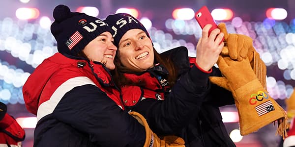 Team USA athletes take a selfie at the PyeongChang 2018 Opening Ceremonies