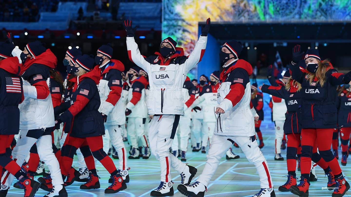 Members of Team USA at the 2022 Olympic Winter Games Opening Ceremony