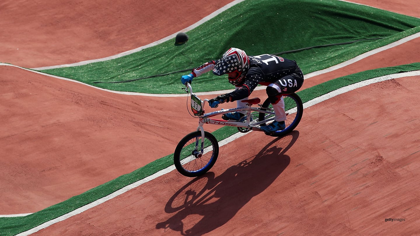 Connor Fields competes in the Cycling BMX - Men's Quarterfinals at the 2016 Rio Olympic Games on Aug. 18, 2016 in Rio de Janeiro, Brazil.