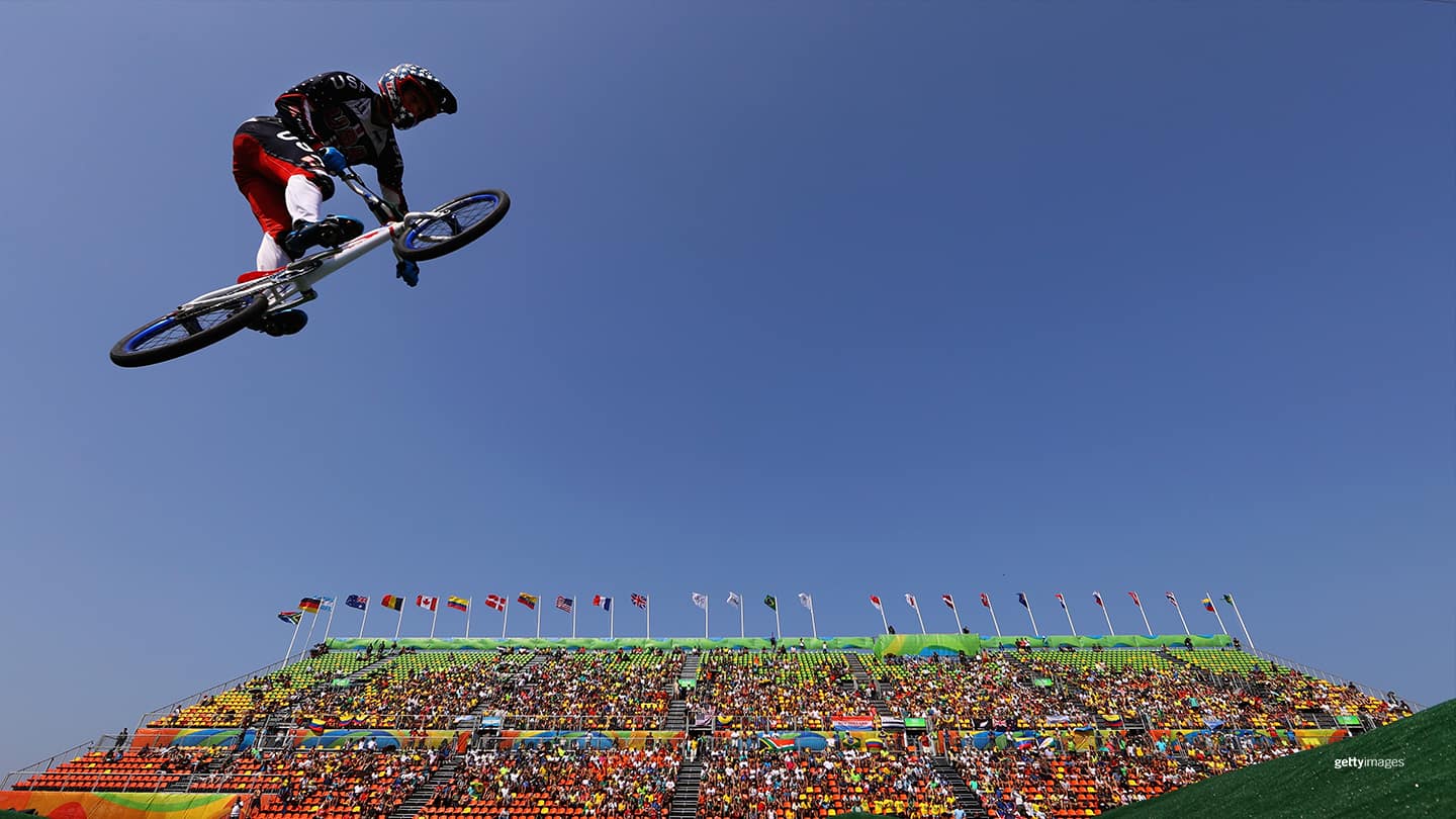 Connor Fields competes in the Cycling BMX - Men's Quarterfinals at the 2016 Rio Olympic Games on Aug. 18, 2016 in Rio de Janeiro, Brazil.