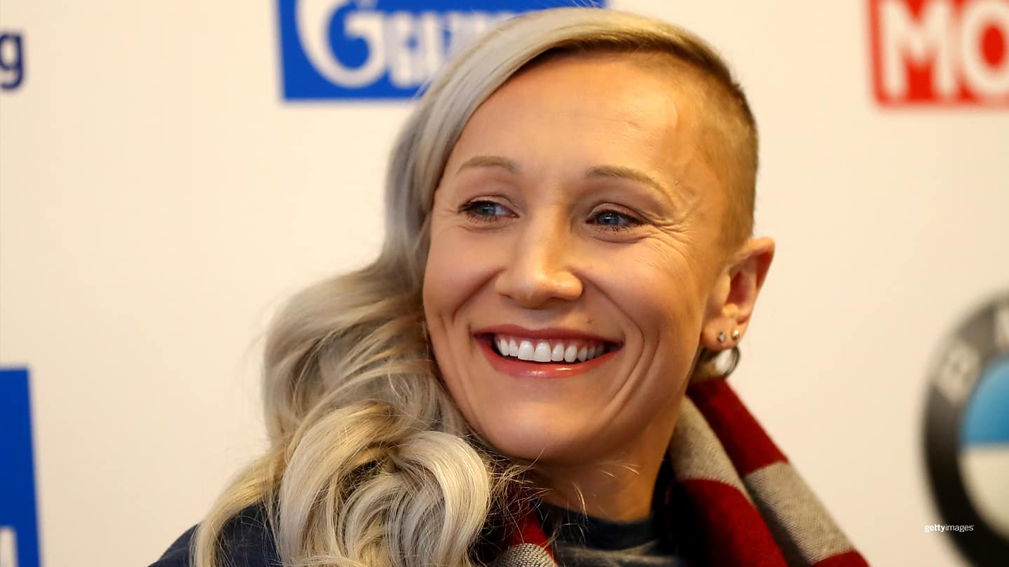 Kaillie Humphries speaks to the media during an international press conference for the BMW IBSF World Championships Altenberg 2020 on Feb. 19, 2020 in Altenberg, Germany.