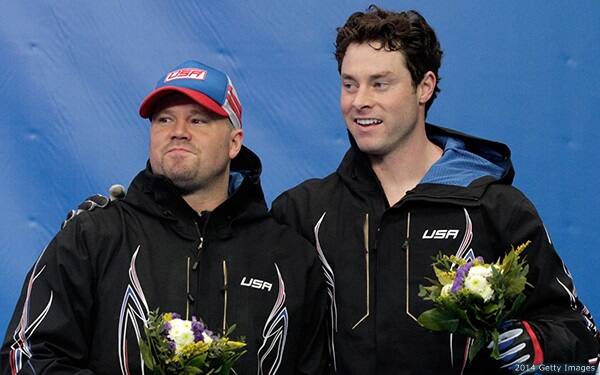 Steve Langton and Steven Holcomb celebrate in Sochi