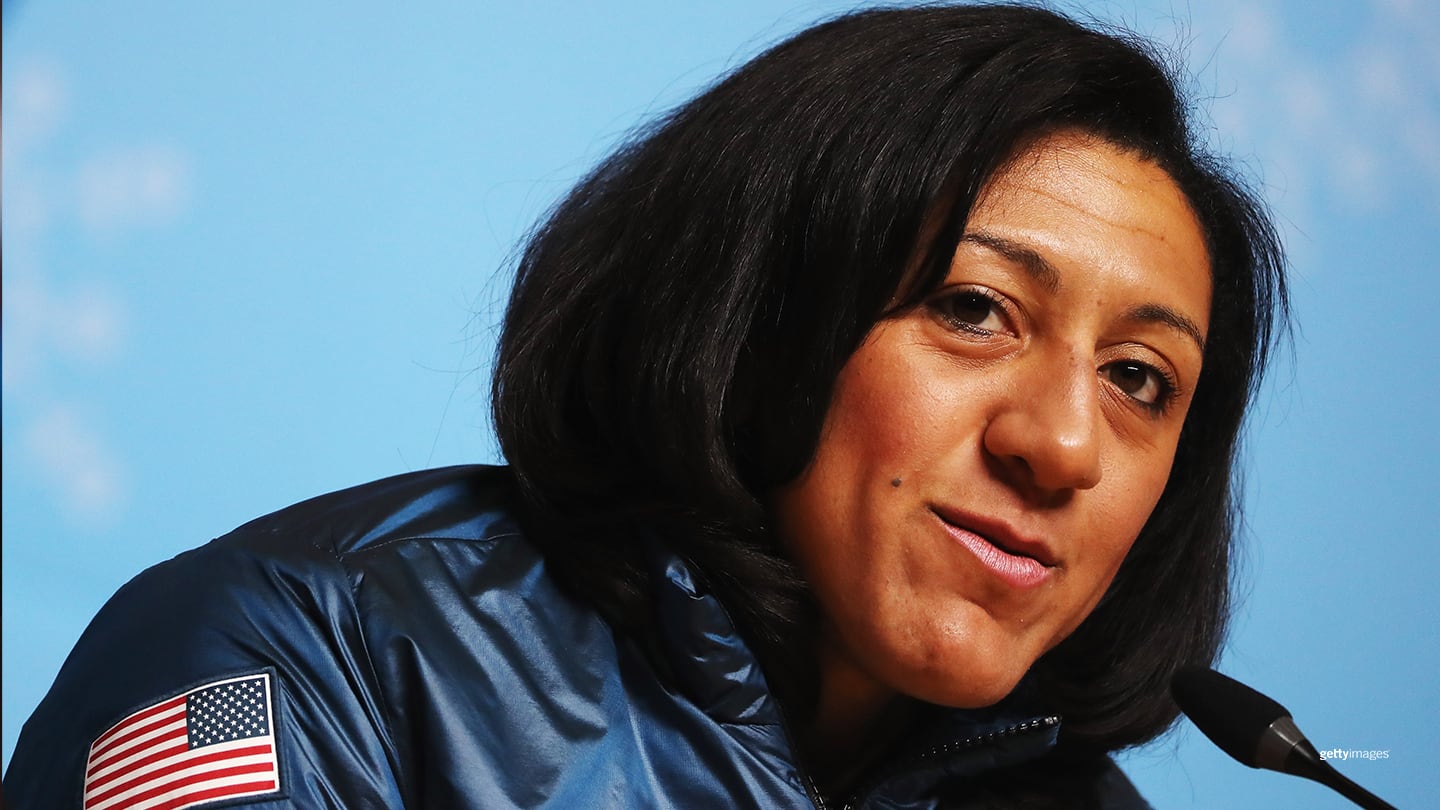 Elana Meyers Taylor attends a closing press conference for Team USA on day sixteen of the Winter Olympic Games PyeongChang 2018 on Feb. 25, 2018 in Pyeongchang-gun, South Korea.
