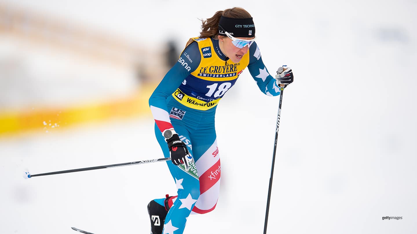 Sophie Caldwell competes at the FIS nordic world cup Oberstdorf on Jan. 26, 2020 in Oberstdorf, Germany.