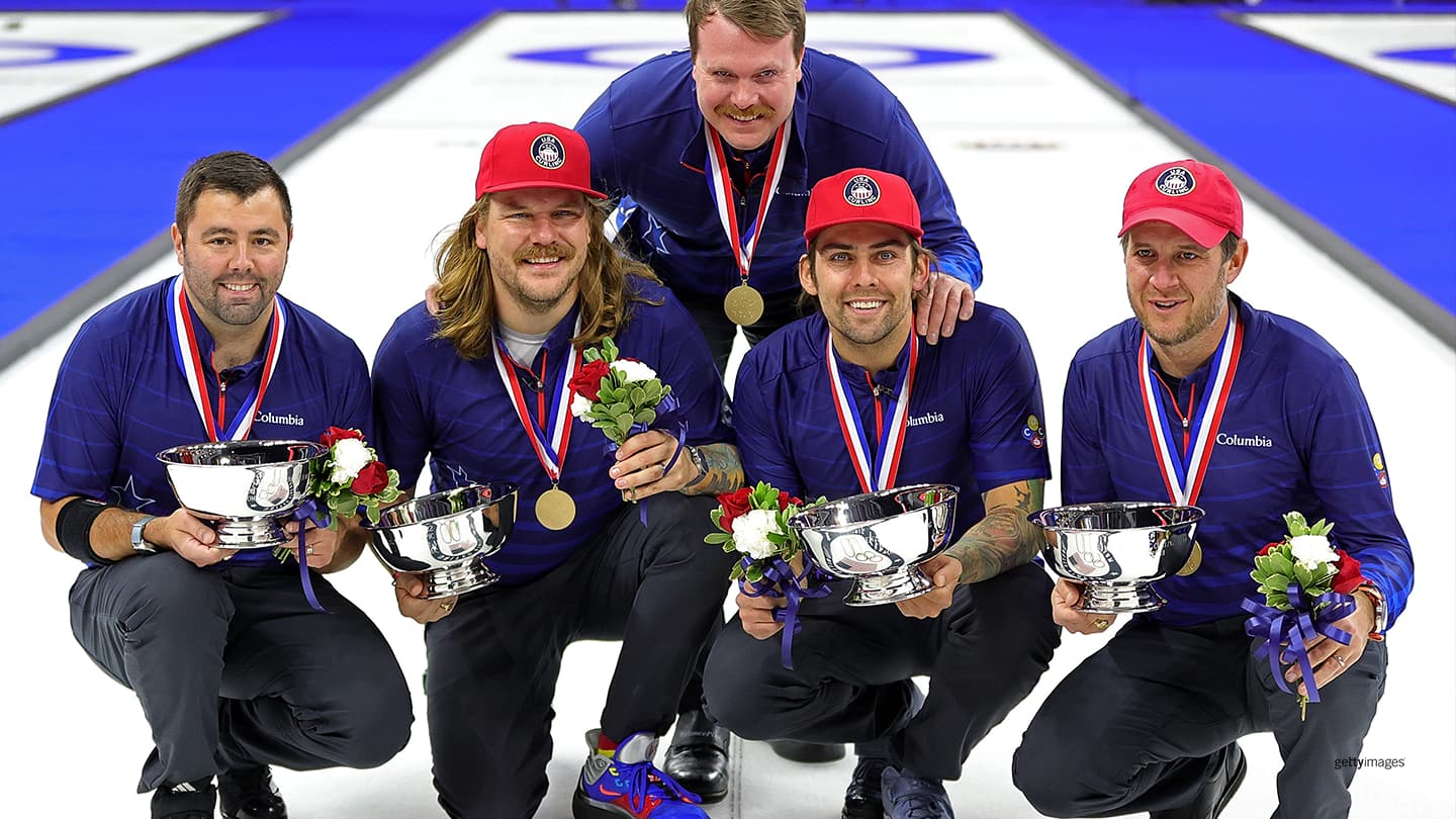 John Landsteiner, Matt Hamilton, Chris Plys and John Shuster. Coach Sean Beighton