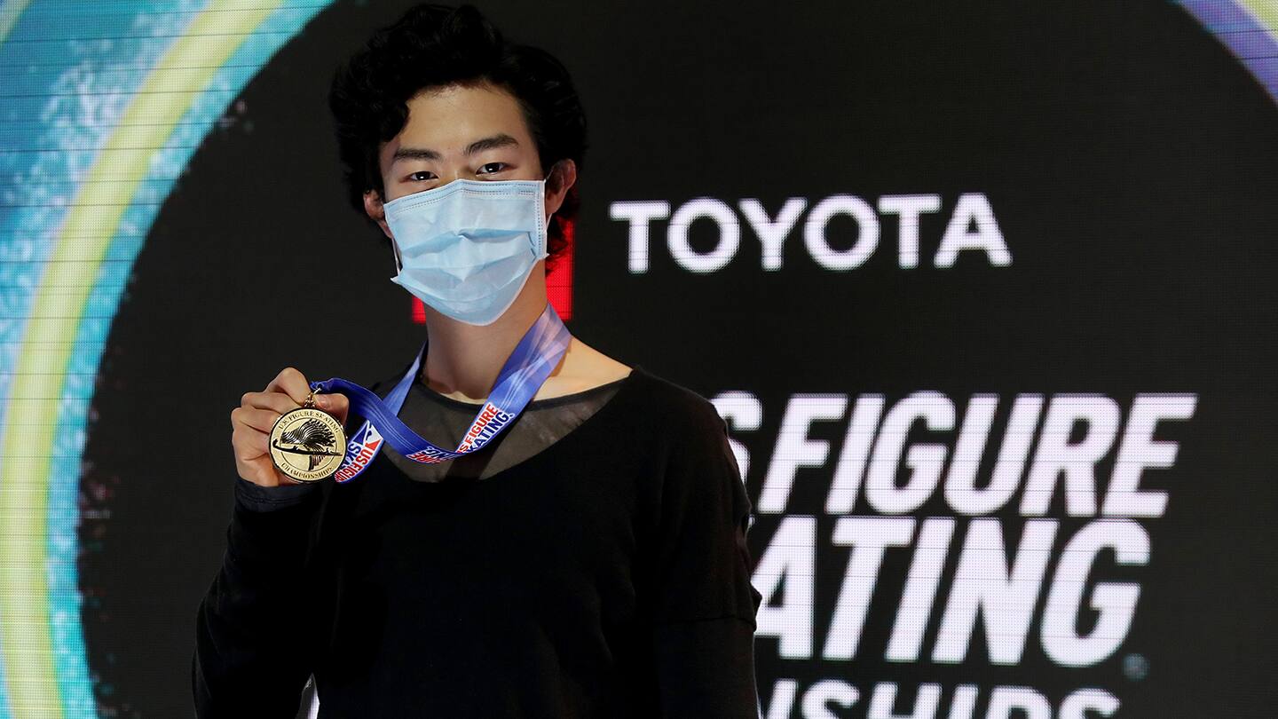 Nathan Chen poses with his gold medal after Men's competition during the U.S. Figure Skating Championships at Orleans Arena on Jan. 17, 2021 in Las Vegas, Nevada.