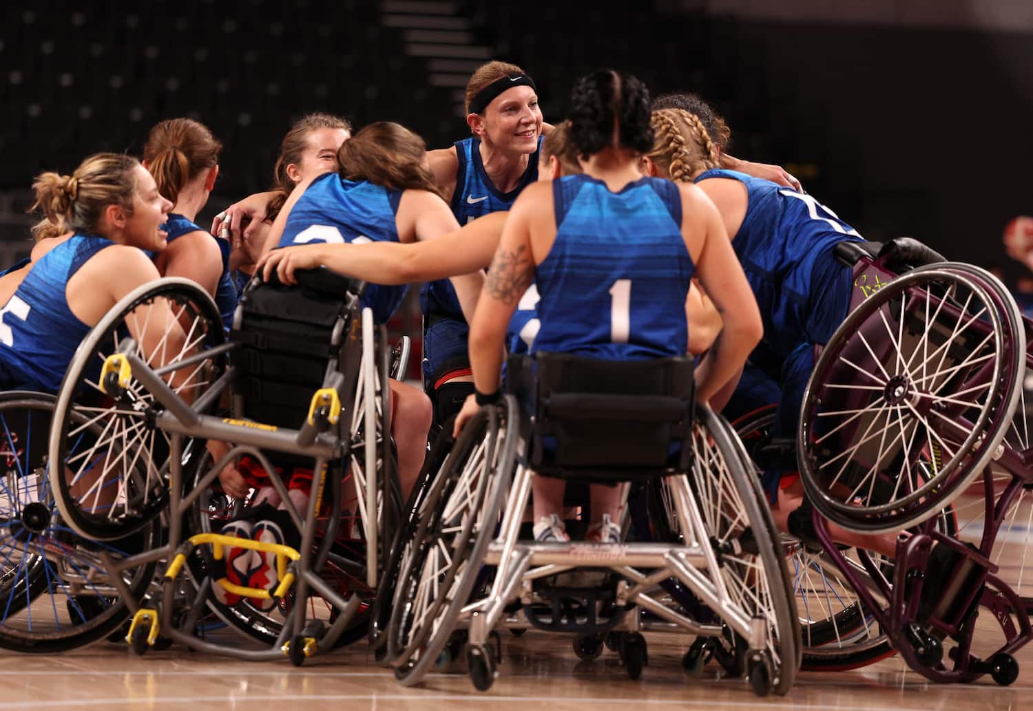 USA women's wheelchair basketball celebrates winning bronze at the Tokyo Paralympics