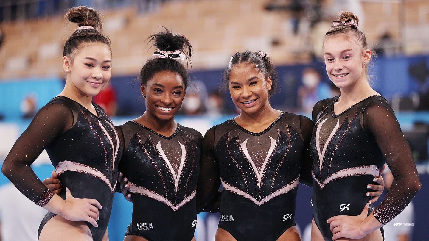 Sunisa Lee, Simone Biles, Jordan Chiles and Grace McCallum