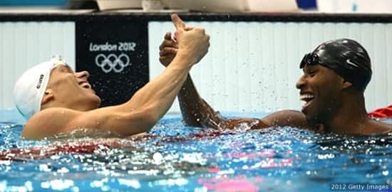Team USA swimmer celebrates his success.