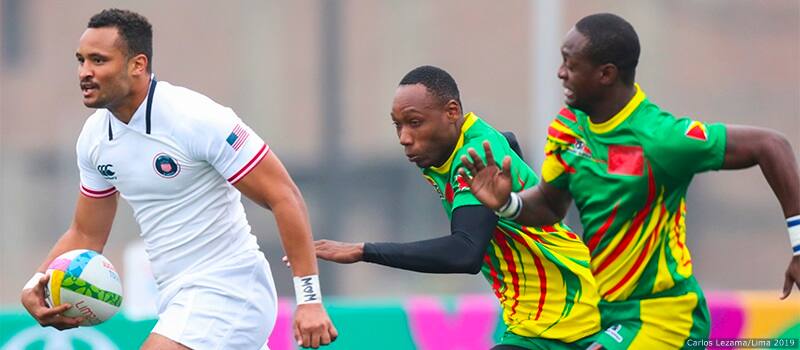 Team USA's Maceo Brown outruns two Guyanan players on his way to 15 points in the game.
