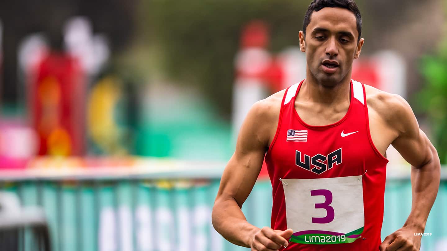 Amro Elgeziry competes in the individual men's Modern Pentathlon Laser Run at the Pan American Games Lima 2019 on July 28, 2019 in Lima, Peru.