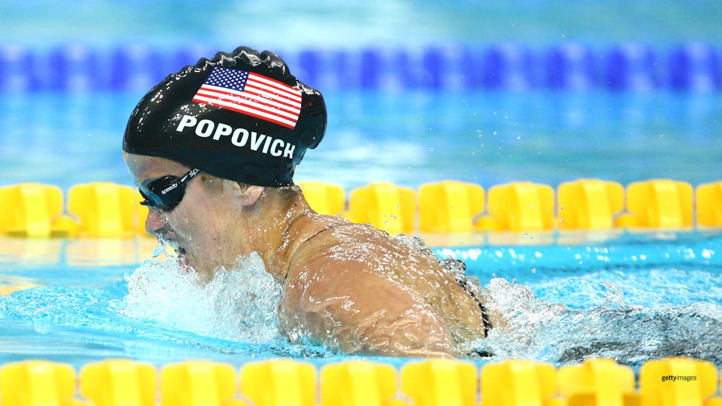  Erin Popovich competes in the Women's 100m Freestyle SB7 Swimming event at the 2008 Paralympic Games on Sept. 9, 2008 in Beijing, China.