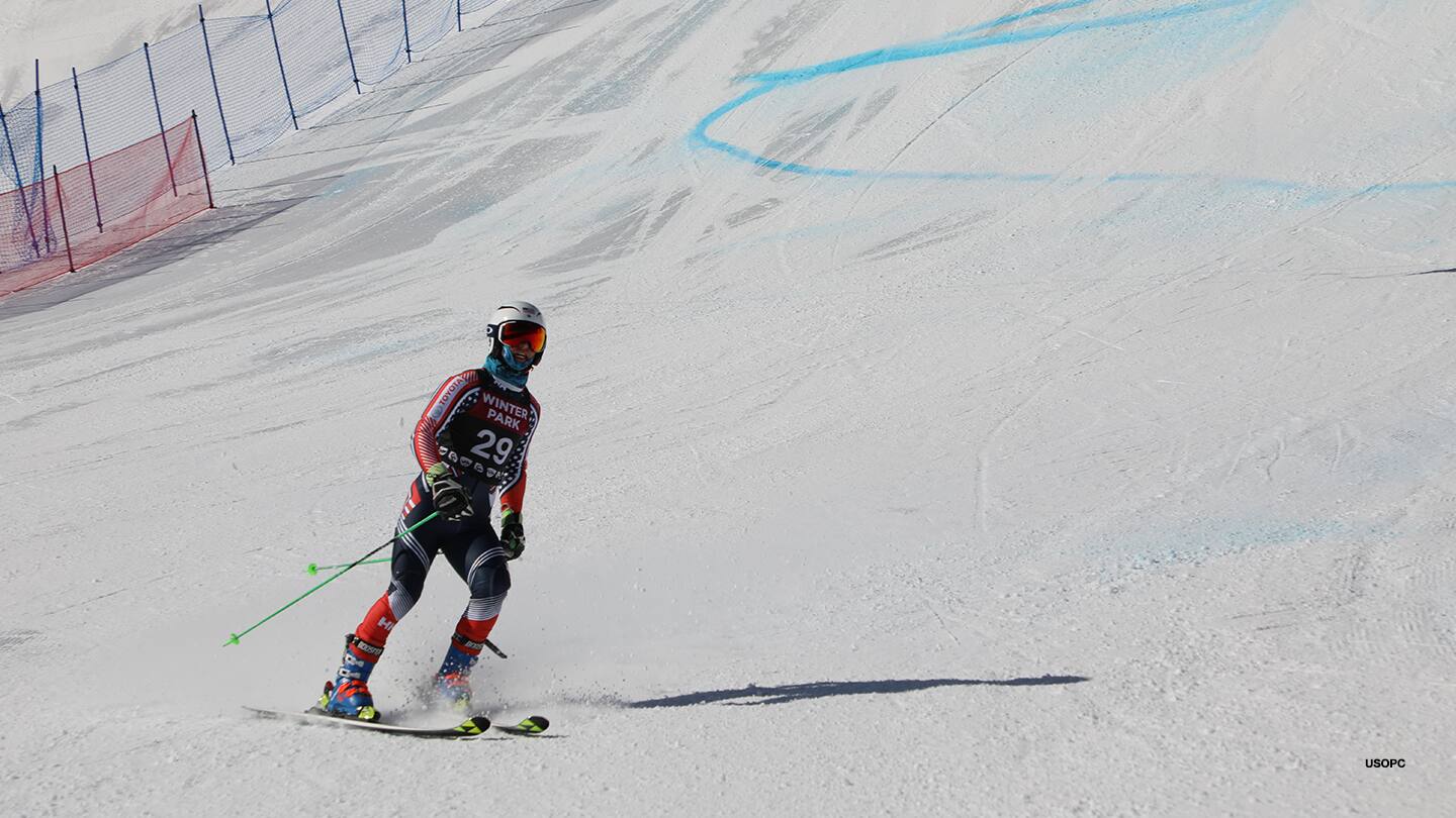 Members of the US Paralympic Alpine Skiing National Team take practice runs at Winter Park in 2019. 