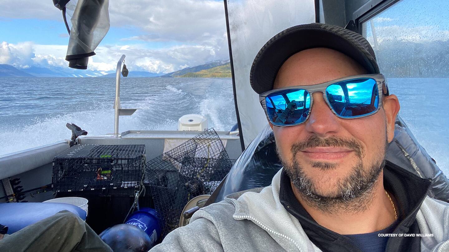 David Williams poses for a selfie on his boat. 