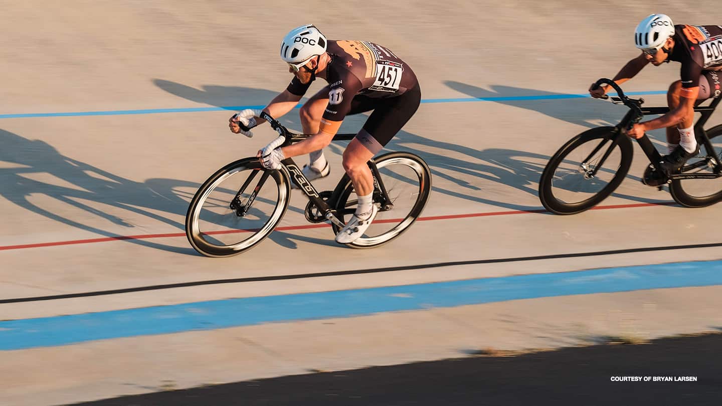 Bryan Larsen competes at the Hellyer Velodrome in San Jose in 2019, prior to his accident. 