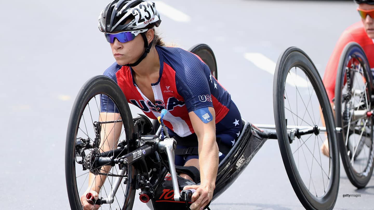 Oksana Masters competes in the Women's Road Race H5 at the Rio 2016 Paralympic Games on Sept. 15, 2016 in Rio de Janeiro, Brazil.