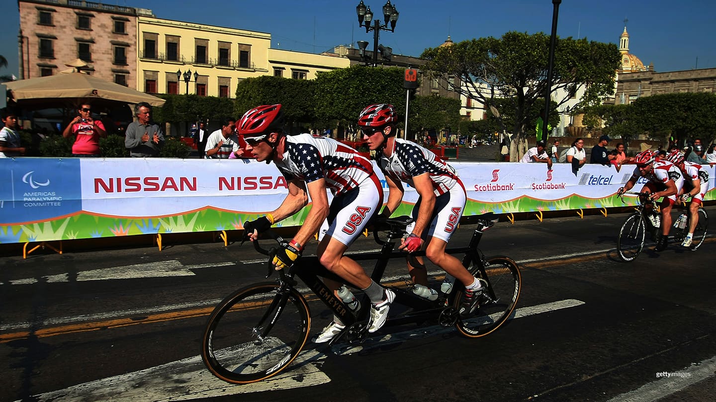 Clark Rachfal and David Swanson compete in the Men's Road Race B at the 2011 Parapan American Games on Nov. 19, 2011 in Guadalajara, Mexico. 