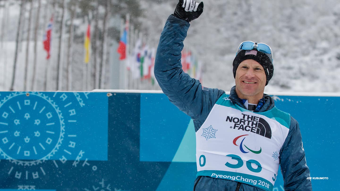 Dan Cnossen celebrates at the 2018 Paralympic Games in PyeongChang, South Korea. 