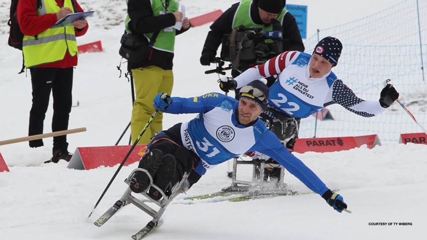 Ty Wiberg competes in a Paralympic Nordic Skiing event. 