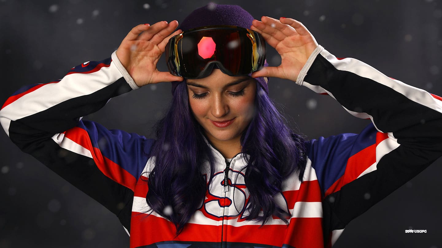 Para Snowboarder Brenna Huckaby poses during a Team USA Media Summit in 2017. 