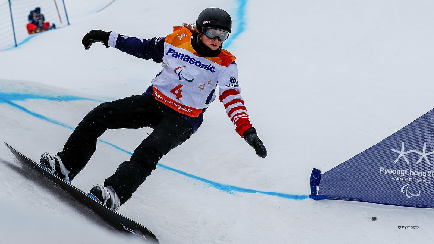  Nicole Roundy competes during the Women's Banked Slalom SB-LL1 at the PyeongChang 2018 Paralympic Games on March 16, 2018 in Pyeongchang-gun, South Korea. 