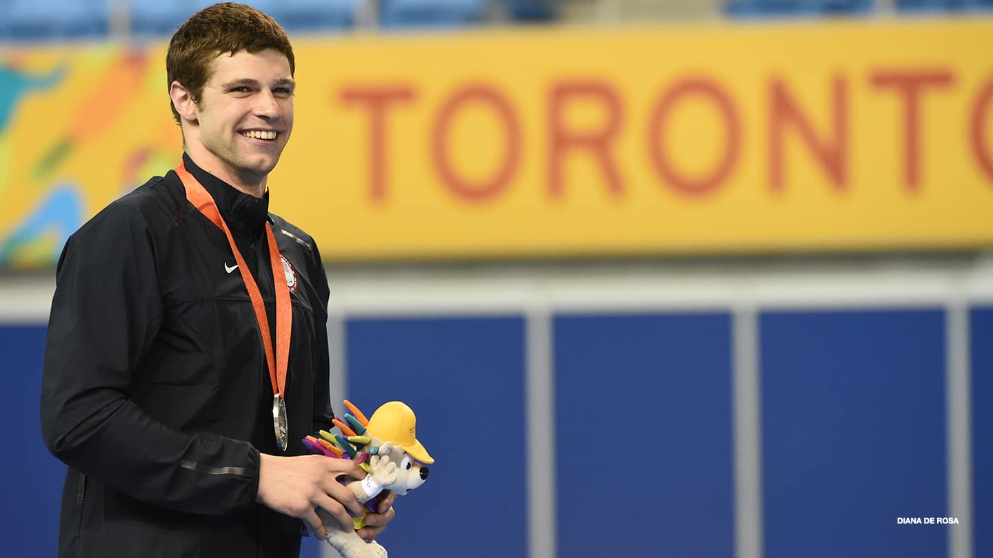 Tom Miazga smiles after winning the silver medal at the 2015 Parapan American Games in Toronto, Canada. 