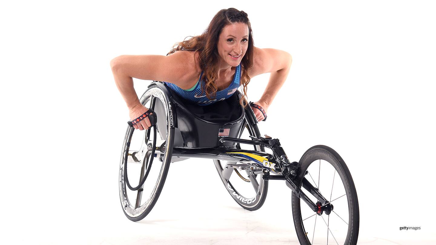 Paralympic wheelchair racer Tatyana McFadden poses for a portrait during the Team USA Tokyo 2020 Olympics shoot on November 19, 2019 in West Hollywood, California