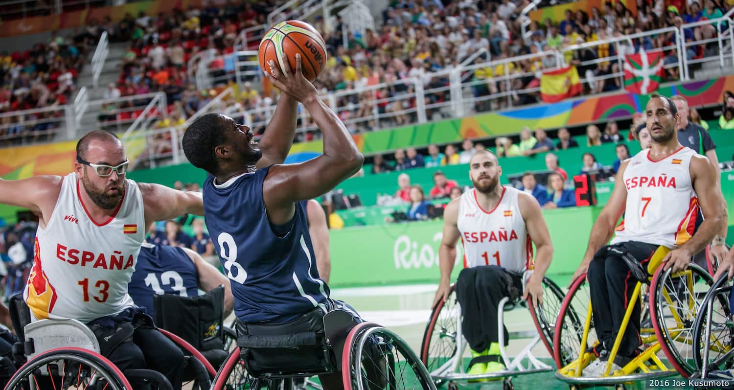 Brian Bell takes a shot in the 2016 Rio Paralympics gold medal game. 