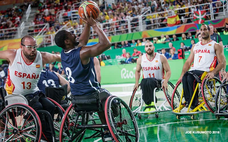 Brian Bell takes a shot in the 2016 Rio Paralympics gold medal game. 