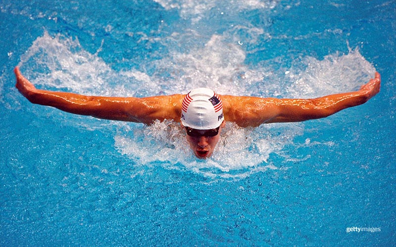 Michael Phelps in action during the Mens 200m Butterfly Heats at the Olympic Games Sydney 2000 in Sydney.