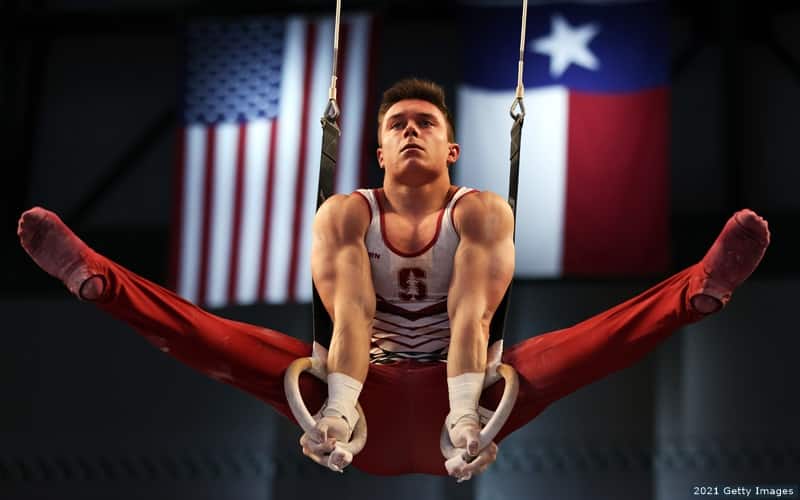 U.S. Olympic gymnast Brody Malone competes on the rings.